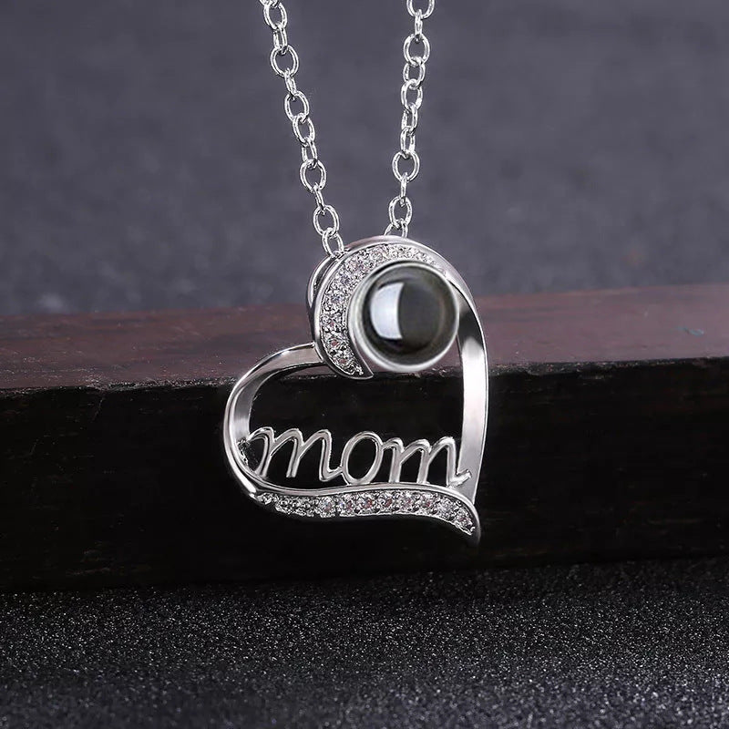 MOM Heart-Shaped Projection Necklace