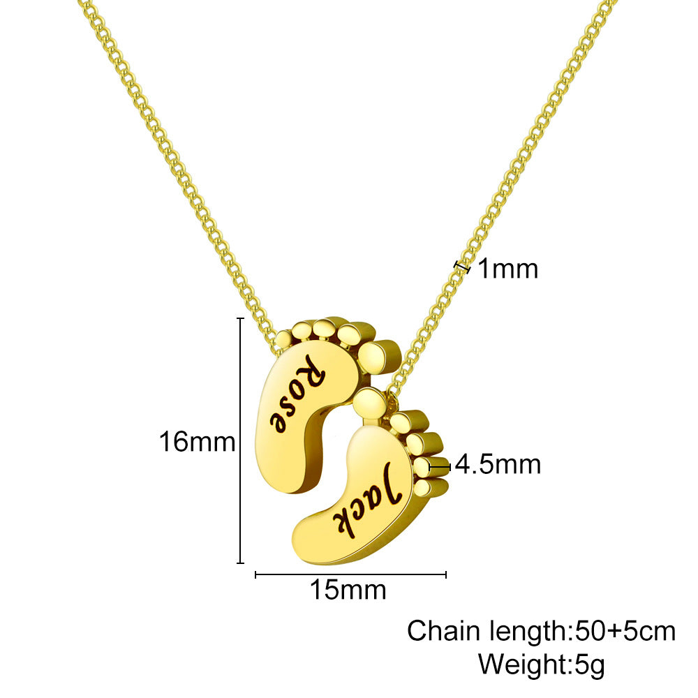 Gold Lettering Small Thick Foot Necklace Stainless Steel