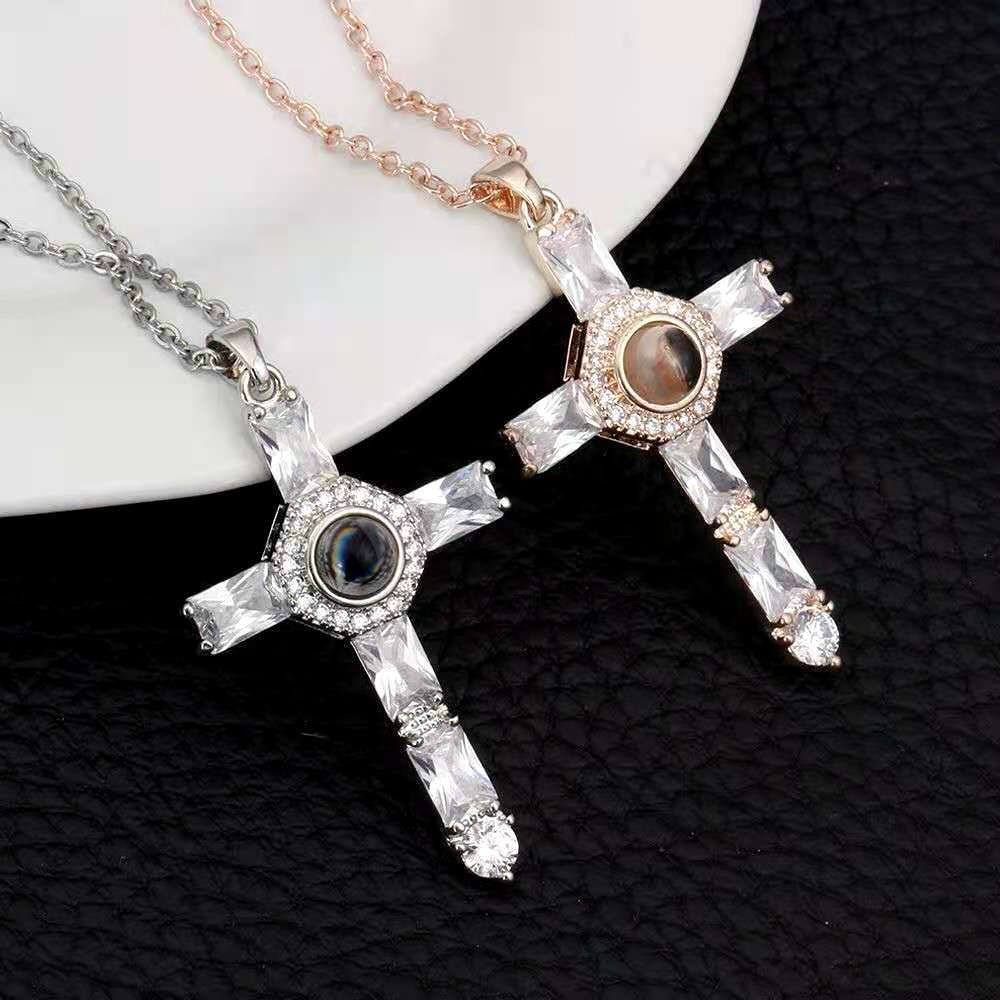 Cross Projection Necklace With Picture Inside